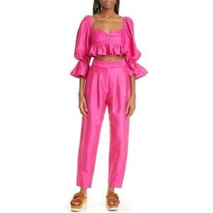 Alemais Fuchsia Tailored Pants straight  Leg Silk Cotton Chic Small 4